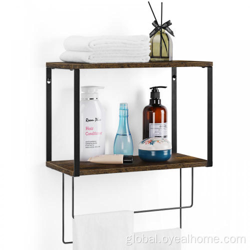 Pipe Shelf Two-Layer Metal Wood Combined with Double-Bar Towel Rack Supplier